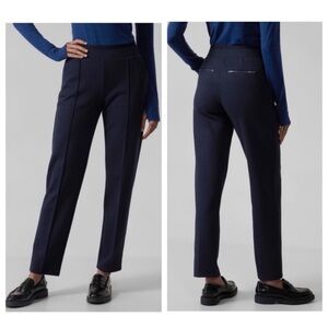 Athleta XS Venice Navy Heathered Pintuck Tapered Hi-Rise Pants Stretch Pull-On